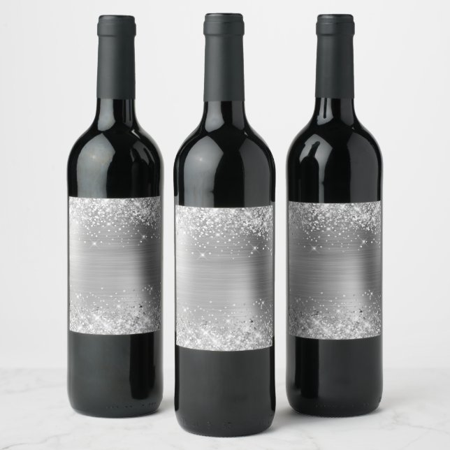 Étiquette Pour Bouteilles De Vin Papier Aluminium Argent Pailleté Vide (Bouteilles)