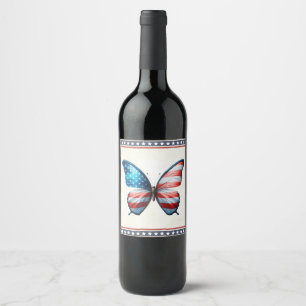 Étiquette Pour Bouteilles De Vin papillon 4 juillet patriotique américain