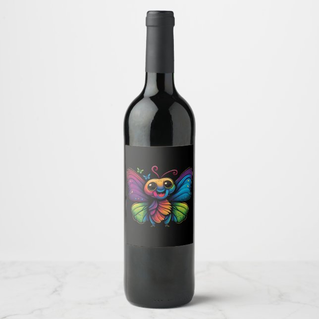 Étiquette Pour Bouteilles De Vin Papillon arc-en-ciel (Devant)
