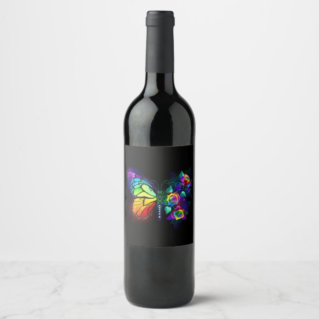 Étiquette Pour Bouteilles De Vin Papillon arc-en-ciel (Devant)