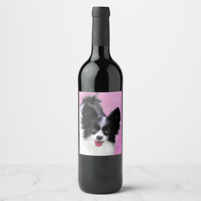 Étiquette Pour Bouteilles De Vin Papillon (blanc et noir) Peinture - Chien Art (Devant)