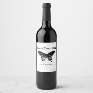 Étiquette Pour Bouteilles De Vin Papillon noir & blanc Minimaliste Papillons