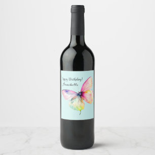Étiquette Pour Bouteilles De Vin Papillon rose délicat dans les couleurs pastel arc