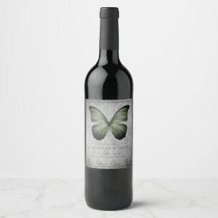Étiquette Pour Bouteilles De Vin Papillon Vintage vert Mariage damassé