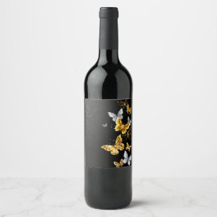 Étiquette Pour Bouteilles De Vin Papillons dorés et blancs