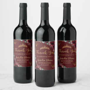 Étiquette Pour Bouteilles De Vin Papillons floraux de Bourgogne Princesse Gold Favo