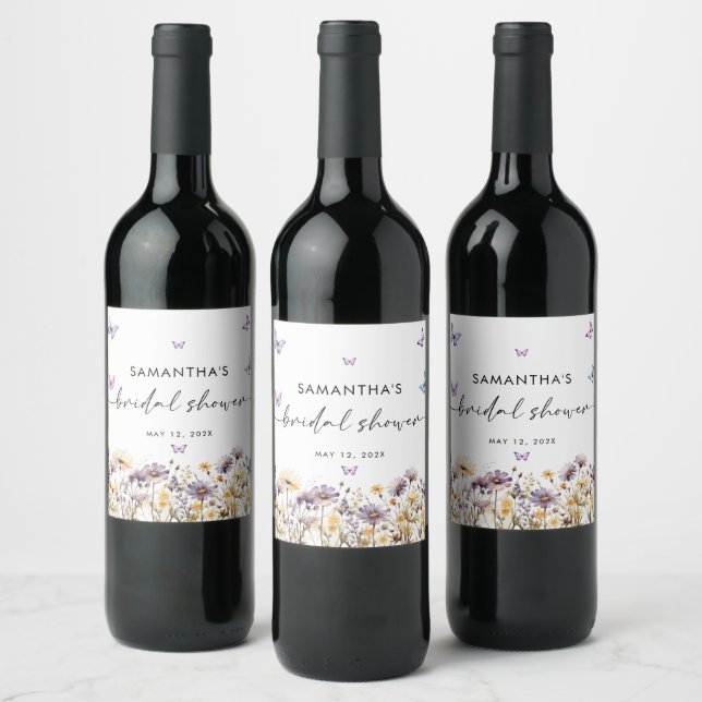 Étiquette Pour Bouteilles De Vin Papillons modernes Fête des mariées violette (Bouteilles)