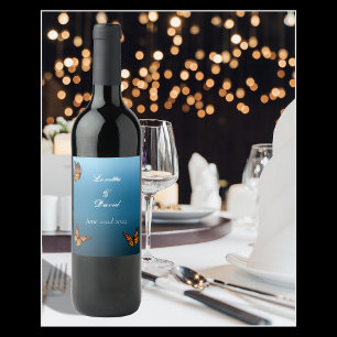 Étiquette Pour Bouteilles De Vin Papillons Monarque Blue Ombre