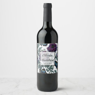 Étiquette Pour Bouteilles De Vin Papillons vintages à fleurs prune violette magenta