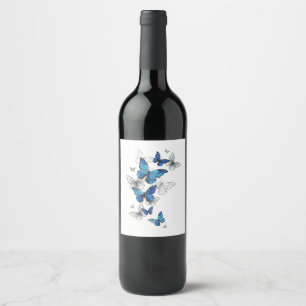Étiquette Pour Bouteilles De Vin Papillons volants bleus Morpho
