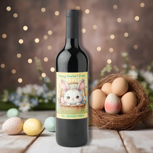 Étiquette Pour Bouteilles De Vin Pâques joyeuses et dynamiques dans un arrière - pl (Vibrant Happy Easter in a Yellow background Wine Label)