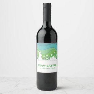 Étiquette Pour Bouteilles De Vin Pâques lapin et oeufs papercut 3d nature verte