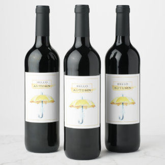 Étiquette Pour Bouteilles De Vin Parapluie élégant et artistique de l'automne doré