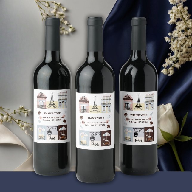 Étiquette Pour Bouteilles De Vin Paris Café Patisserie Baby shower (Créateur téléchargé)