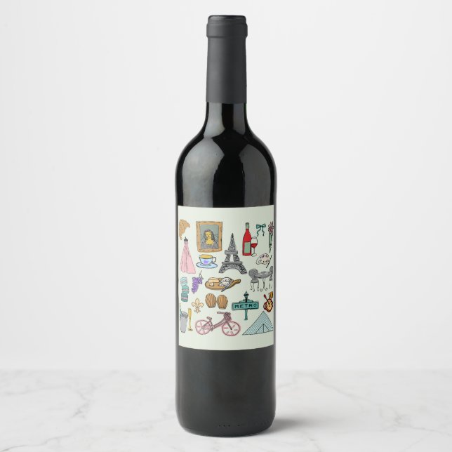 Étiquette Pour Bouteilles De Vin Paris romantique (Devant)