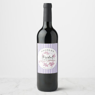 Étiquette Pour Bouteilles De Vin Parisian Spring Lilac Stripes Bridal Shower