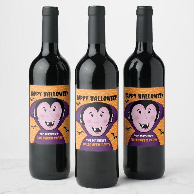 Étiquette Pour Bouteilles De Vin Parti d'Halloween Dracula Bat Vampire Cute (Bouteilles)