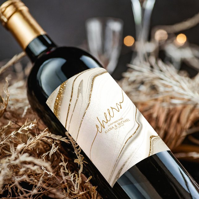 Étiquette Pour Bouteilles De Vin Parties scintillant Abstraite Strata Cheers Ivory  (Créateur téléchargé)