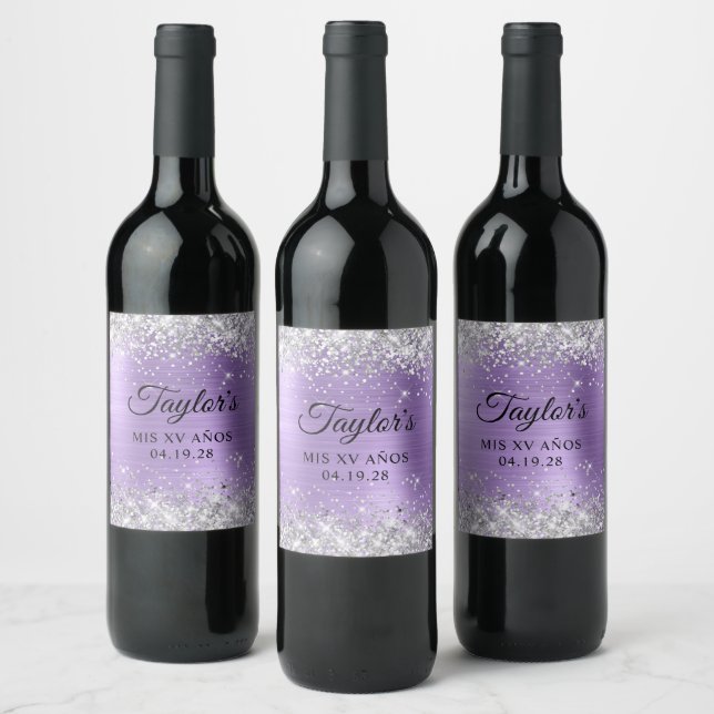 Étiquette Pour Bouteilles De Vin Parties scintillant argentée Clair Purple Huile Mi (Bouteilles)