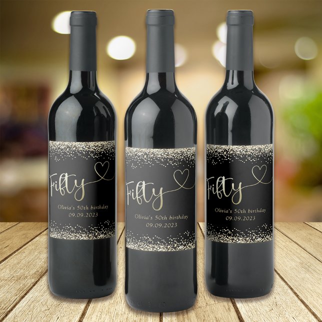 Étiquette Pour Bouteilles De Vin Parties scintillant Black Gold Foil 50e anniversai (Créateur téléchargé)