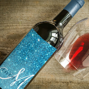 Étiquette Pour Bouteilles De Vin Parties scintillant bleu moderne éclaboussures Nom