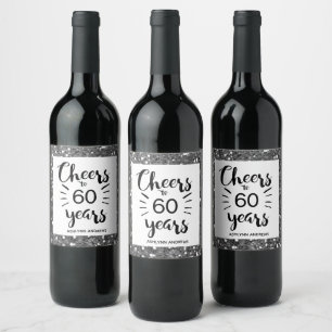 Étiquette Pour Bouteilles De Vin Parties scintillant d'argent 60e anniversaire - 60