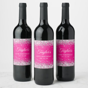 Étiquette Pour Bouteilles De Vin Parties scintillant d'argent rose chaud 40e annive