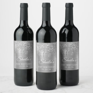 Étiquette Pour Bouteilles De Vin Parties scintillant d'argent sur Foil 21e annivers