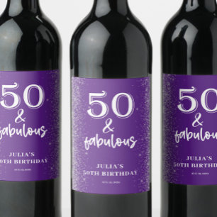 Étiquette Pour Bouteilles De Vin Parties scintillant d'argent violet 50e fête d'ann