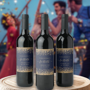 Étiquette Pour Bouteilles De Vin Parties scintillant d'or Script Marine Blue Cheers