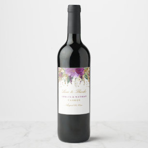 Étiquette Pour Bouteilles De Vin Parties scintillant florale Améthyst Mariage Étiqu
