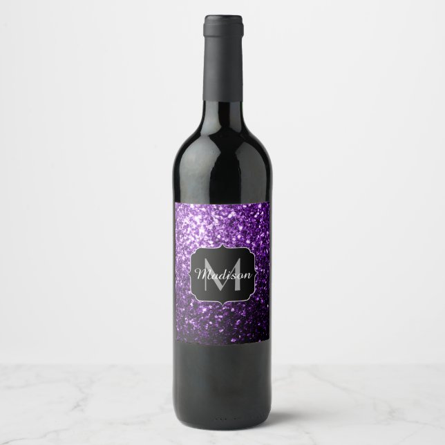 Étiquette Pour Bouteilles De Vin Parties scintillant foncé violet faux brillant sci (Devant)