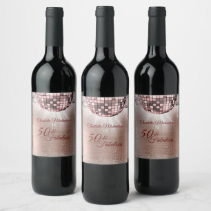 Étiquette Pour Bouteilles De Vin Parties scintillant Gold Rose tendance Glam 50 & F