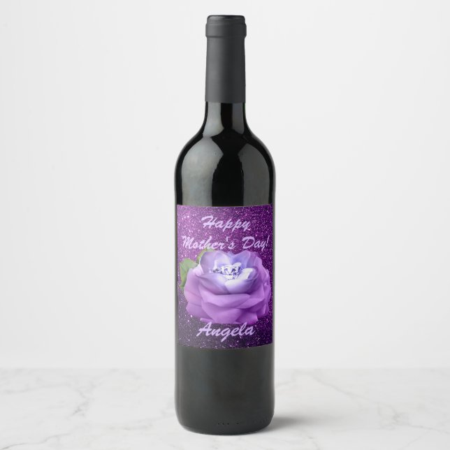 Étiquette Pour Bouteilles De Vin Parties scintillant Lavender Diamond Rose Purple F (Devant)