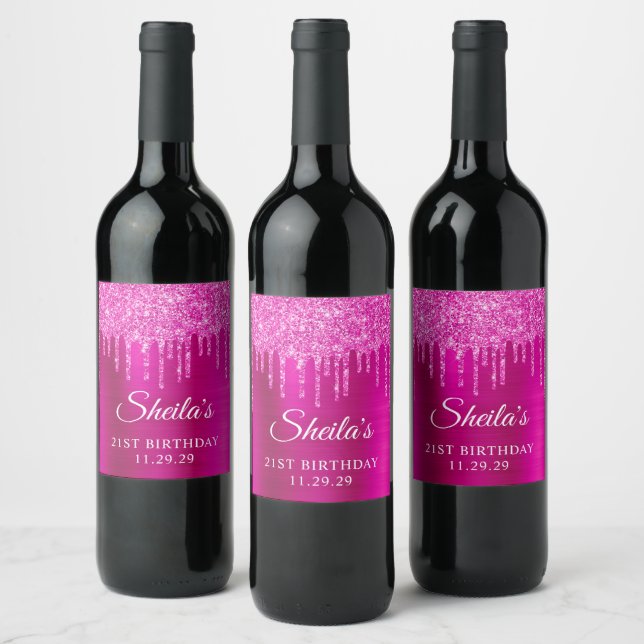Étiquette Pour Bouteilles De Vin Parties scintillant Magenta gouttes de glam rose c (Bouteilles)