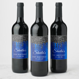 Étiquette Pour Bouteilles De Vin Parties scintillant noire Lavette bleue royale 21e