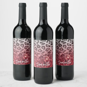 Étiquette Pour Bouteilles De Vin Parties scintillant rose et Empreinte de léopard