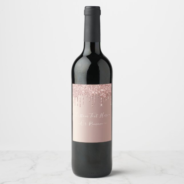 Étiquette Pour Bouteilles De Vin Parties scintillant rose Gold Blush Texte personna (Devant)