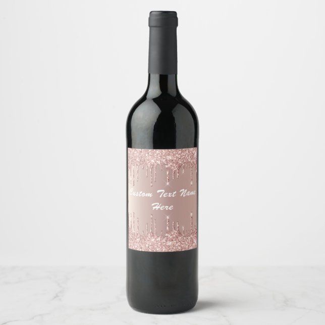 Étiquette Pour Bouteilles De Vin Parties scintillant rose Gold Blush Texte personna (Devant)