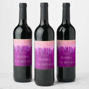 Étiquette Pour Bouteilles De Vin Parties scintillant rose violet fête d'anniversair