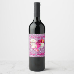 Étiquette Pour Bouteilles De Vin Parties scintillantes florales de Faux de rose et