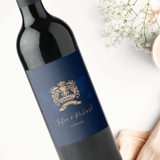 Étiquette Pour Bouteilles De Vin Passport Destination Mariage Or Marine Carte Crest (Créateur téléchargé)