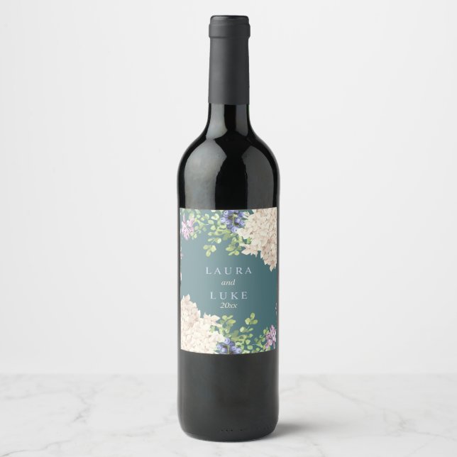Étiquette Pour Bouteilles De Vin Pastel classique Hydrangea (Devant)