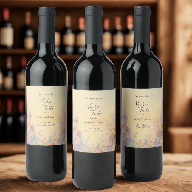 Étiquette Pour Bouteilles De Vin Pastel Fleur sauvage Meadow Barne Mariage (Créateur téléchargé)