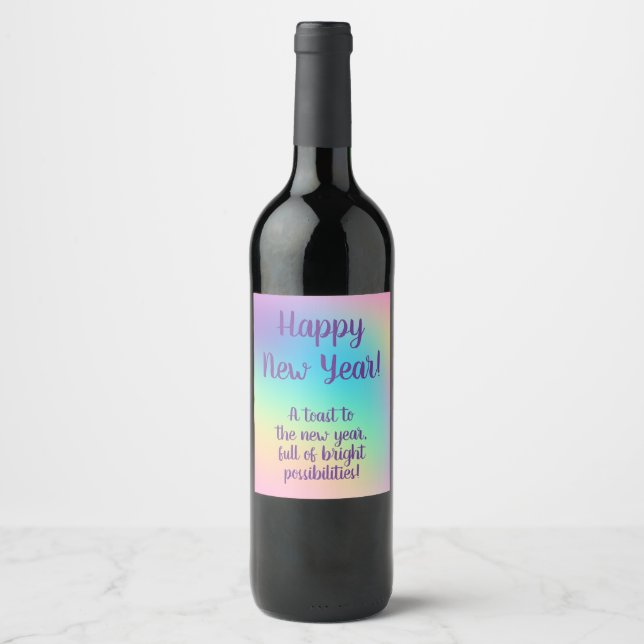 Étiquette Pour Bouteilles De Vin Pastel Rainbow New Year's Party (Devant)
