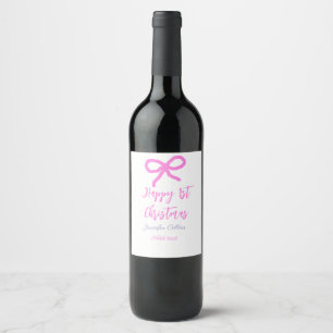 Étiquette Pour Bouteilles De Vin Pastel rose violet heureux 1er Noël bow name da