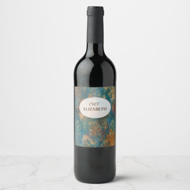 Étiquette Pour Bouteilles De Vin Patine de cuivre sarcelle     (Devant)