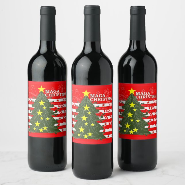 Étiquette Pour Bouteilles De Vin Patriotique de Noël MAGA (Bouteilles)