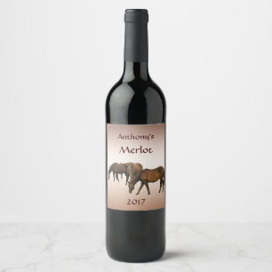 Étiquette Pour Bouteilles De Vin Pâturage de l'étiquette Brown de vin de chevaux
