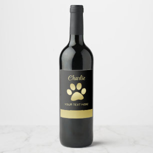 Étiquette Pour Bouteilles De Vin Paw chien brillant or sur arrière - plan noir